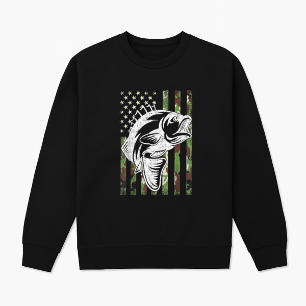 Fishing Camouflage USA Flag Bass Sweatshirt
