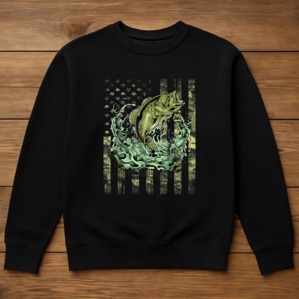 Fishing Camouflage USA Flag Sweatshirt - Image 3