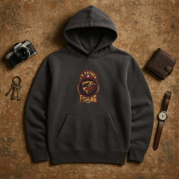 id rather be fishing typographic Hoodie - Image 3