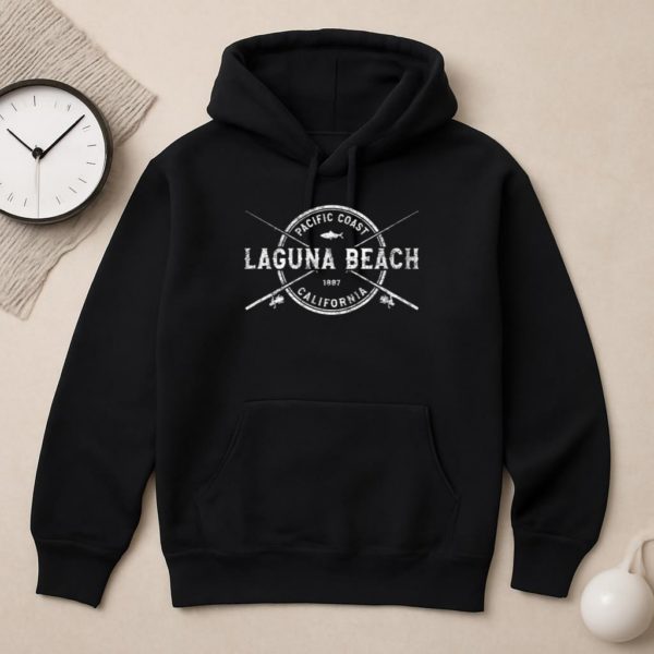 Laguna Beach CA Vintage Crossed Fishing Rods Hoodie - Image 2
