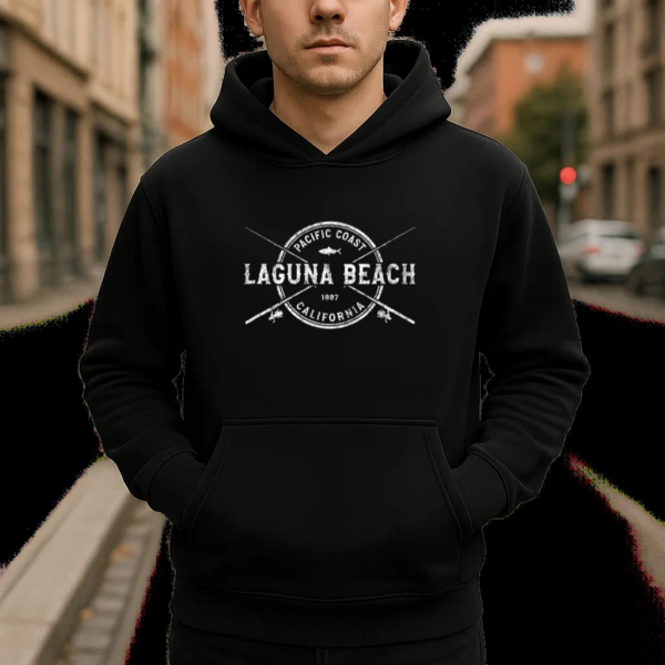 Laguna Beach CA Vintage Crossed Fishing Rods Hoodie - Image 4