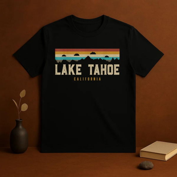 Lake Tahoe Vintage Mountains Hiking Camping California T-Shirt - Image 3