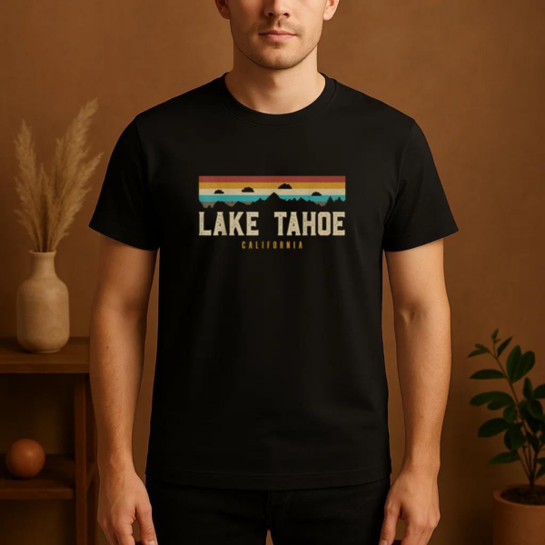 Lake Tahoe Vintage Mountains Hiking Camping California T-Shirt - Image 4