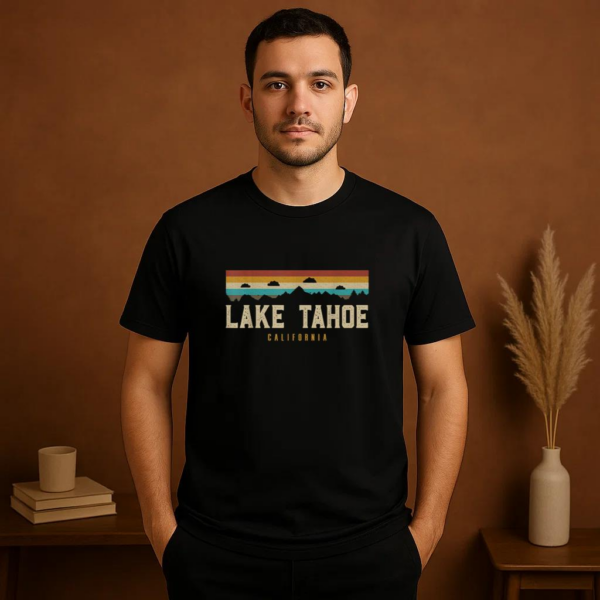 Lake Tahoe Vintage Mountains Hiking Camping California T-Shirt - Image 2