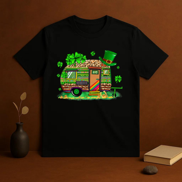 Leopard Shamrock Camping RV T-Shirt - Image 3