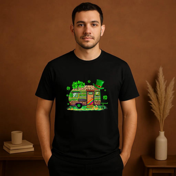 Leopard Shamrock Camping RV T-Shirt - Image 2