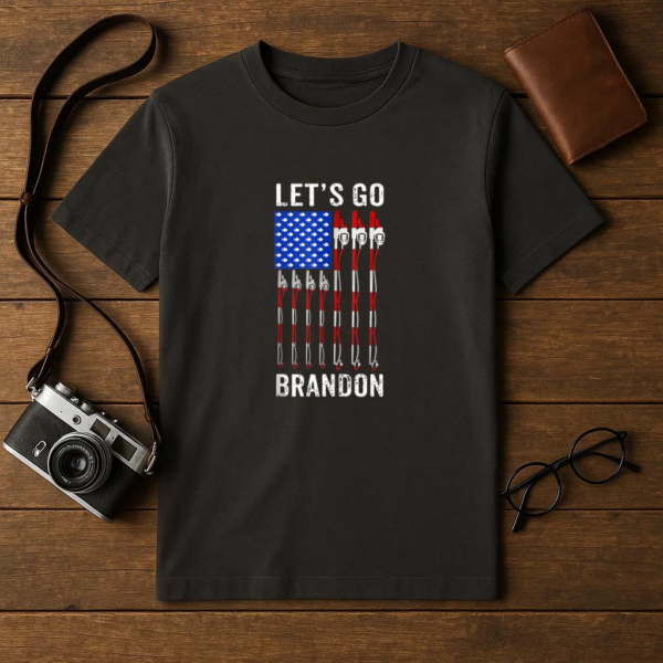 Let_s Go Brandon American USA Flag Fishing Pole T-Shirt - Image 4
