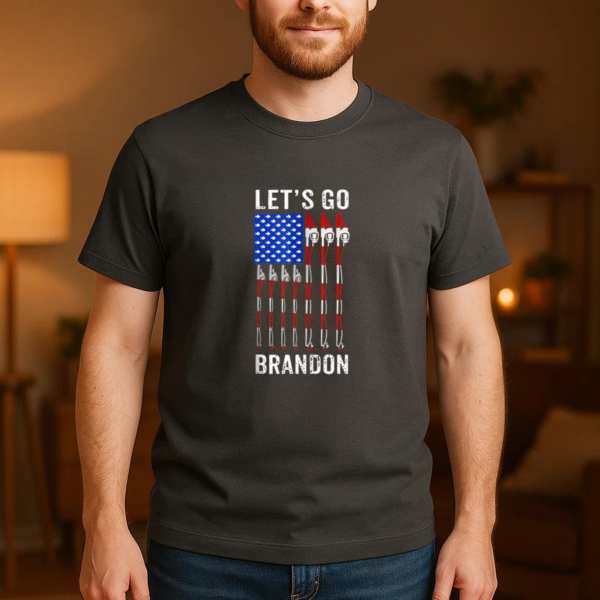 Let_s Go Brandon American USA Flag Fishing Pole T-Shirt - Image 3