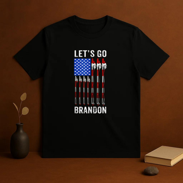 Let_s Go Brandon American USA Flag Fishing Pole T-Shirt - Image 3
