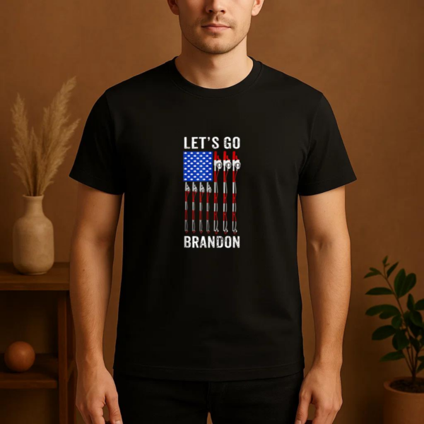 Let_s Go Brandon American USA Flag Fishing Pole T-Shirt - Image 4