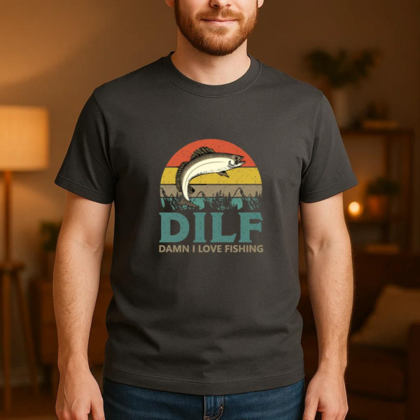 Man Relaxed Cartoon Fishing T-Shirt - Image 3