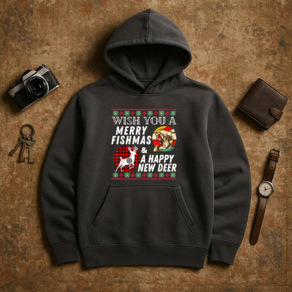 Merry Fishmas And Happy New Deer Hoodie - Image 3