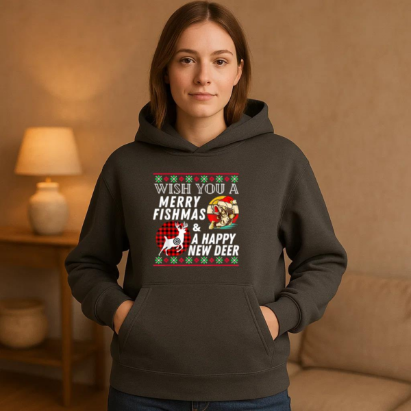 Merry Fishmas And Happy New Deer Hoodie - Image 2