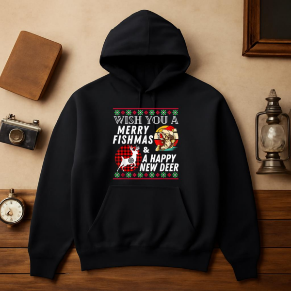 Merry Fishmas And Happy New Deer Hoodie - Image 3