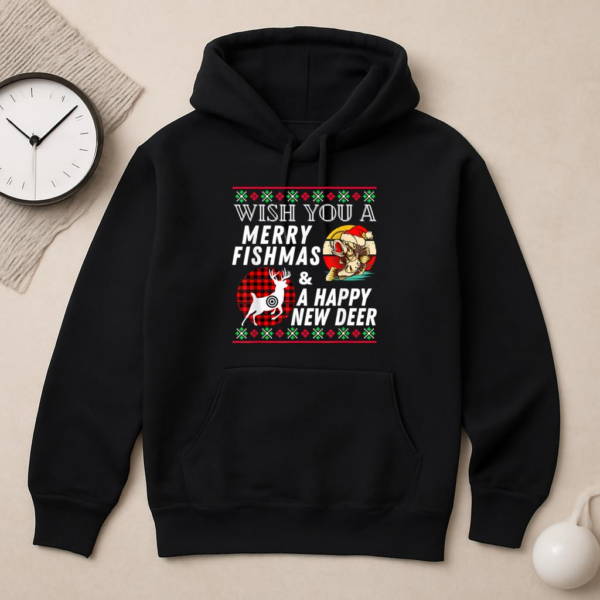 Merry Fishmas And Happy New Deer Hoodie - Image 2