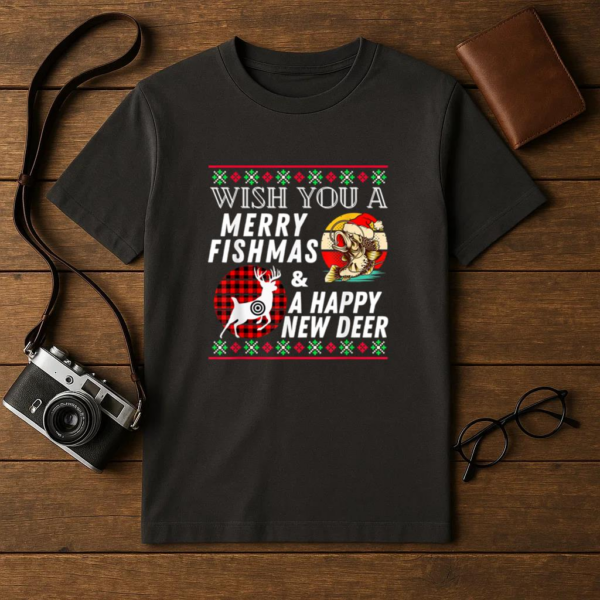 Merry Fishmas And Happy New Deer T-Shirt - Image 4