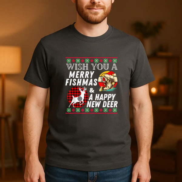 Merry Fishmas And Happy New Deer T-Shirt - Image 3