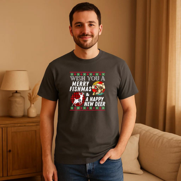 Merry Fishmas And Happy New Deer T-Shirt - Image 2
