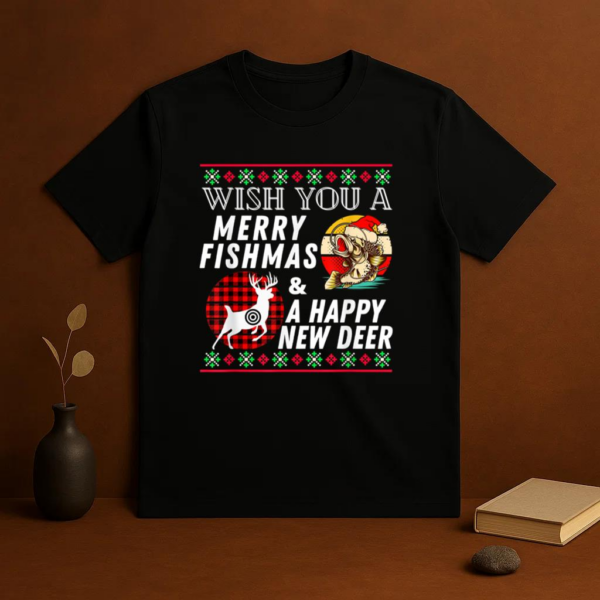 Merry Fishmas And Happy New Deer T-Shirt - Image 3