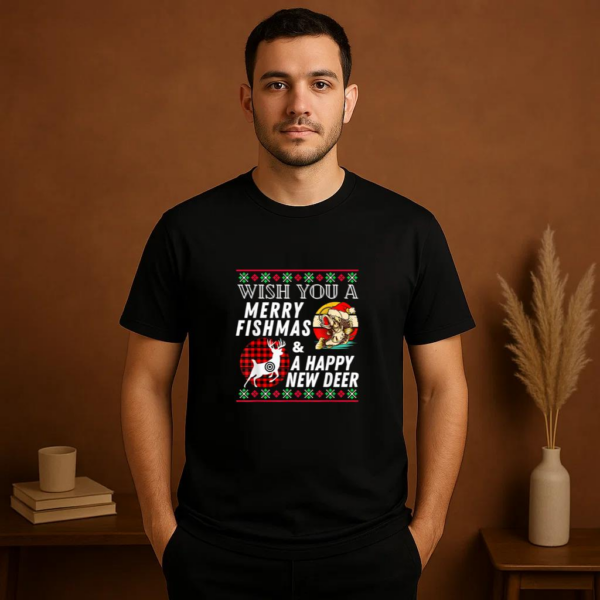 Merry Fishmas And Happy New Deer T-Shirt - Image 2