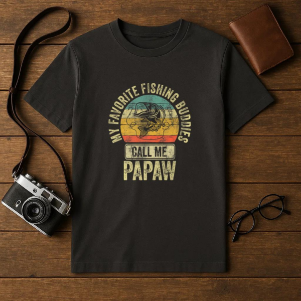 My Favorite Fishing Buddies Call Me Papaw T-Shirt - Image 4