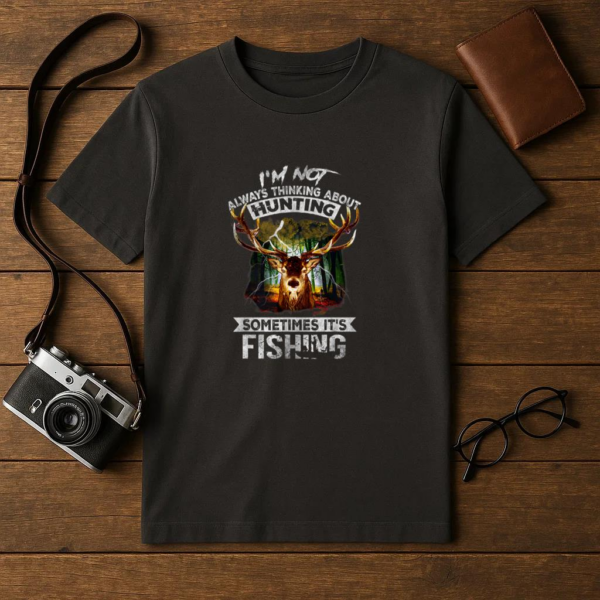 Not Always Thinking About Hunting Sometimes Is Fishing T-Shirt - Image 4