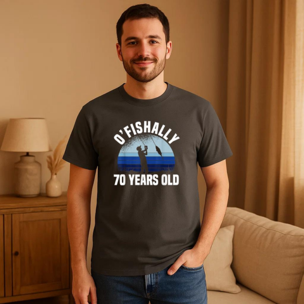 Ofishally 70 Years Old Fishing T-Shirt - Image 2