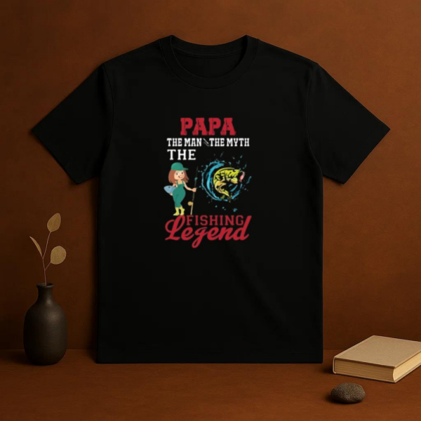 papa man math fishing legend T-Shirt - Image 3