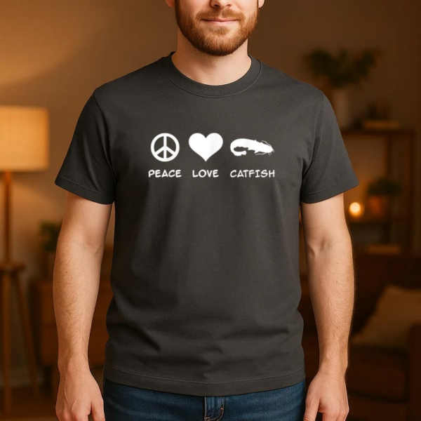 Peace Love Catfish Fishing T-Shirt - Image 3