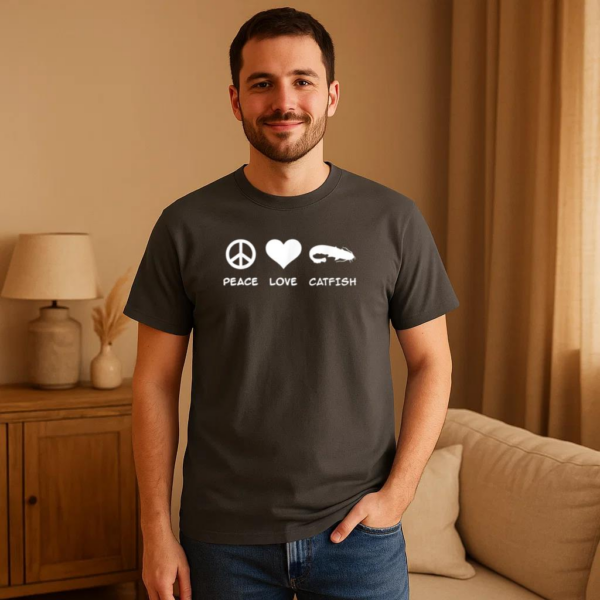 Peace Love Catfish Fishing T-Shirt - Image 2