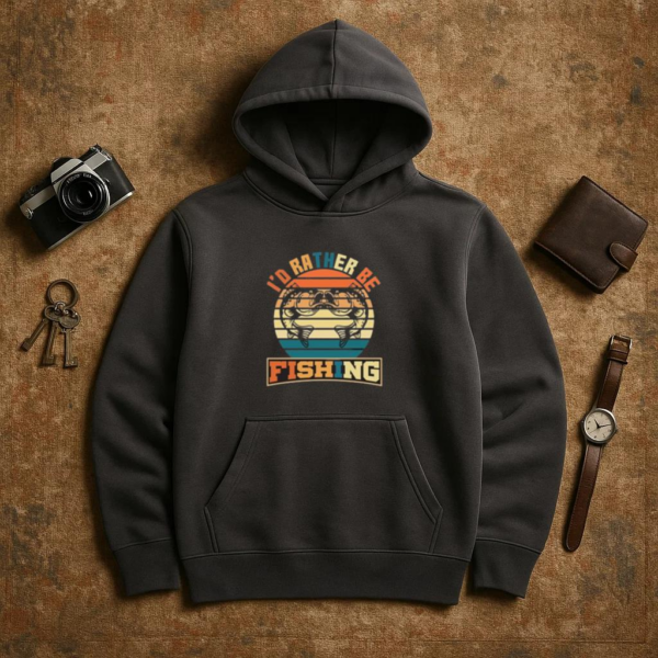 rather be fishing retro tshirt Hoodie - Image 3