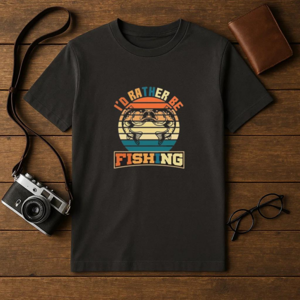 rather be fishing retro tshirt T-Shirt - Image 4
