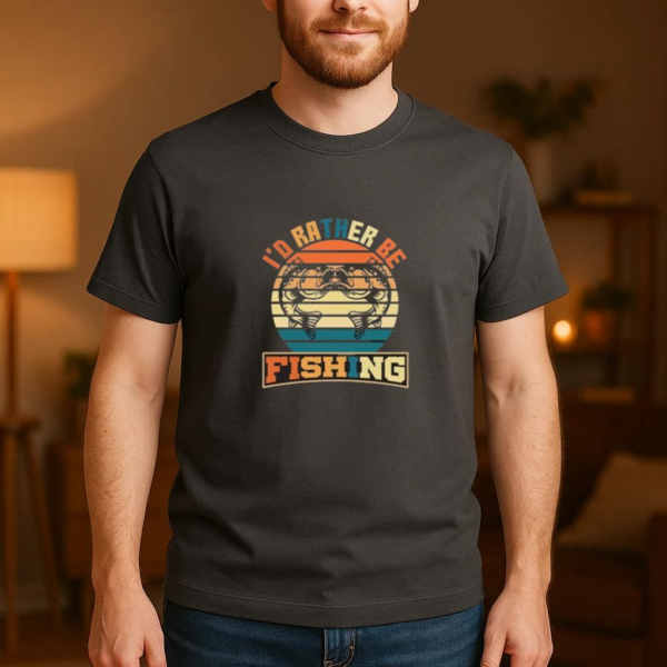 rather be fishing retro tshirt T-Shirt - Image 3