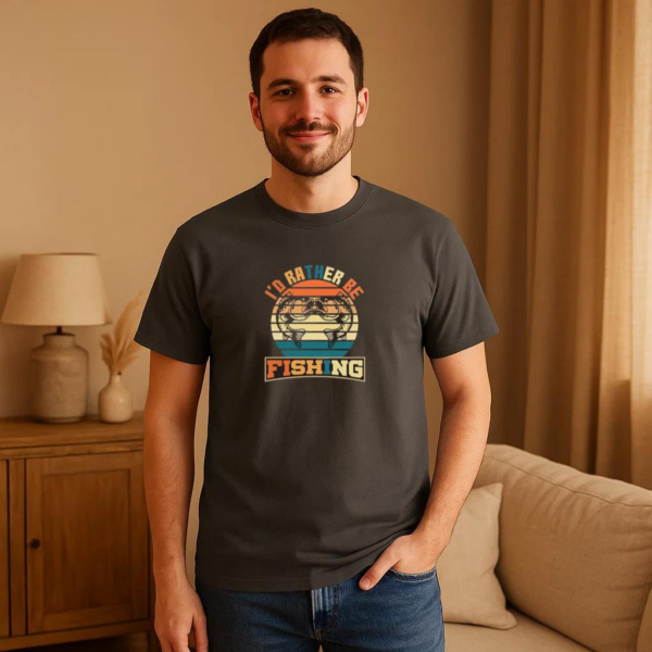 rather be fishing retro tshirt T-Shirt - Image 2