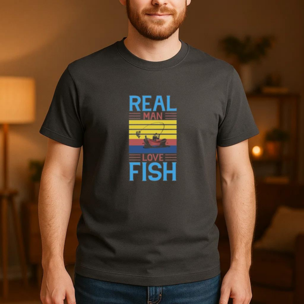 real man love fish tshirt T-Shirt - Image 3