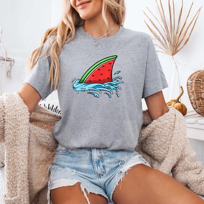 Shark Watermelon Fish Fin Summer T-Shirt